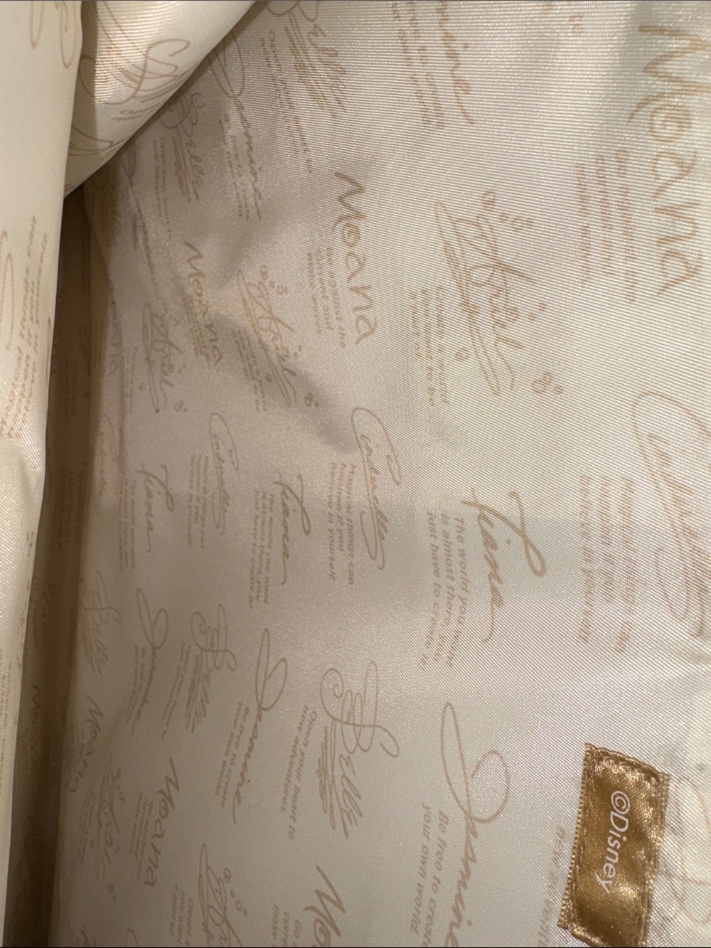 Bath & Body Works Disney Princess Metallic Gold Tote names & quotes inside NWT - Picture 3 of 6
